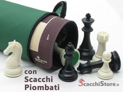 Set completo da torneo con Scacchiera avvolgibile Wengé + Scacchi Pegaso triplo piombo + Borsa